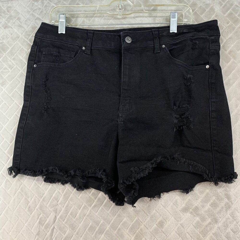 Wax Jean Denim Shorts Womens 3XL Black Distressed High Rise Stretch Fray Cut Off